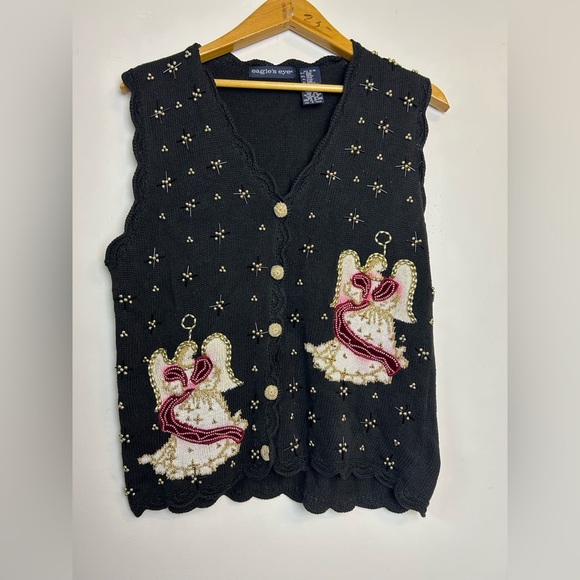 Eagle’s Eye VTG Y2K Knit Vest Beaded Angel Embroidery Ugly Sweater Christmas - Picture 3 of 12